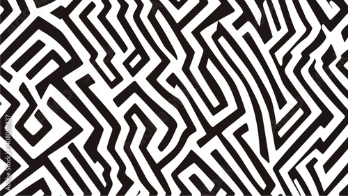 Geometric Maze Black White Pattern Vector Illustration