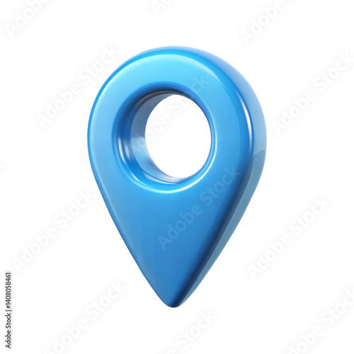 3d blue map pointer icon isolated on transparent background. Blue location pin cut out
