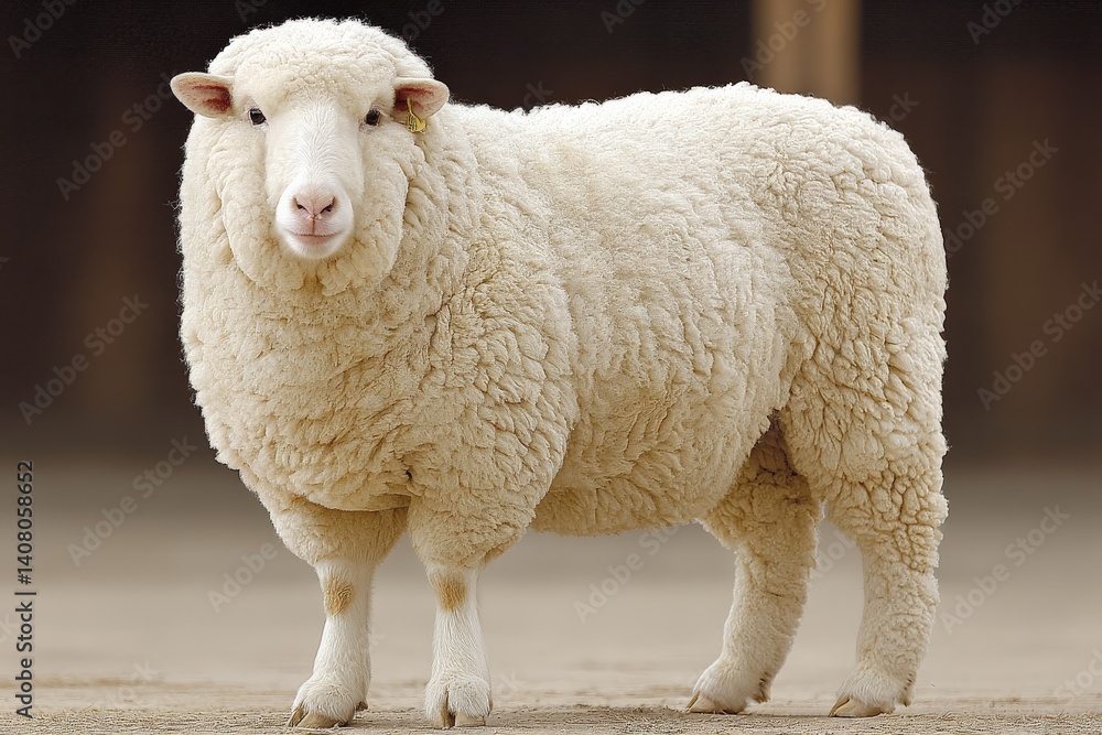 Fototapeta premium Sheep standing on a farm during daylight surrounded by rustic scenery showcasing natural beauty