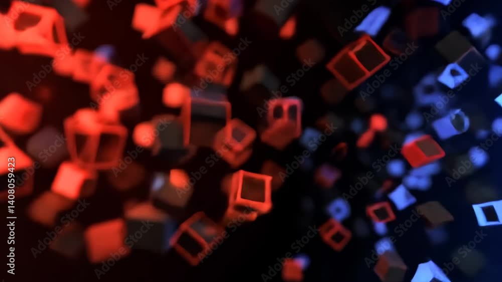 Schwebende Würfel in dunklem Raum