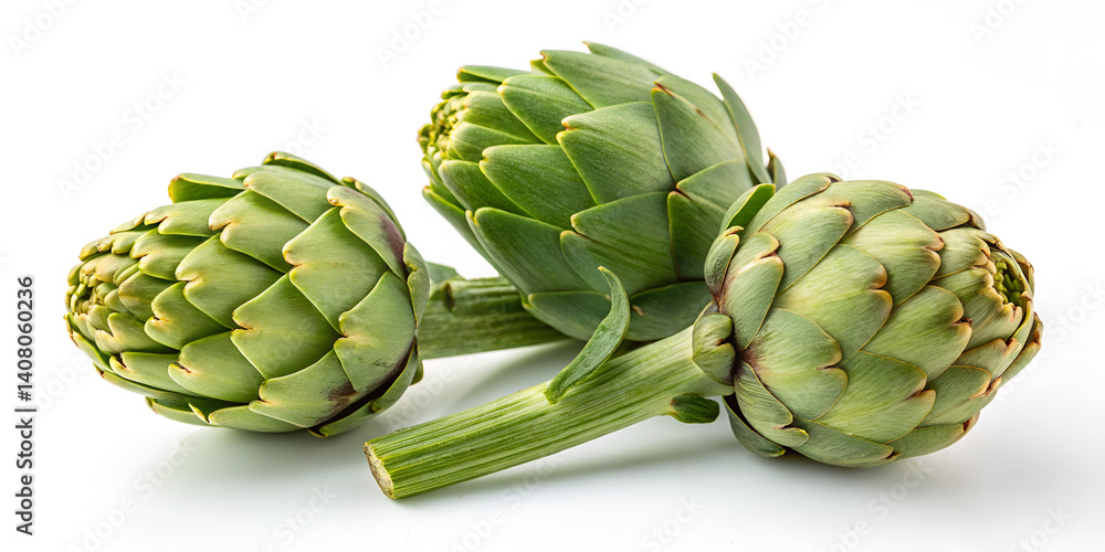Fresh Raw Artichokes on White Background – Close-Up of Whole Globe Artichokes with Stem, Healthy Organic Vegetables for Cooking or Recipe Use Fresh Raw Artichokes on White Background – Close-Up of Whole Globe Artichokes with Stem, Healthy Organic Vegetables for Cooking or Recipe Use