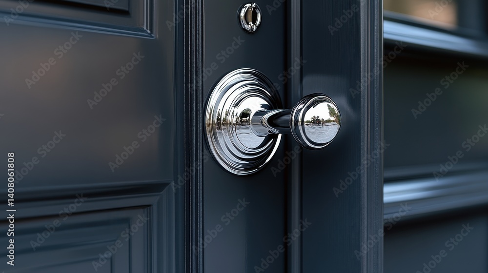 Fototapeta premium sleek silver door handle on a dark gray door,stock image