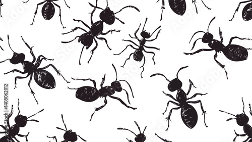 Monochromatic Ant Pattern Vector Illustration for Design Projects