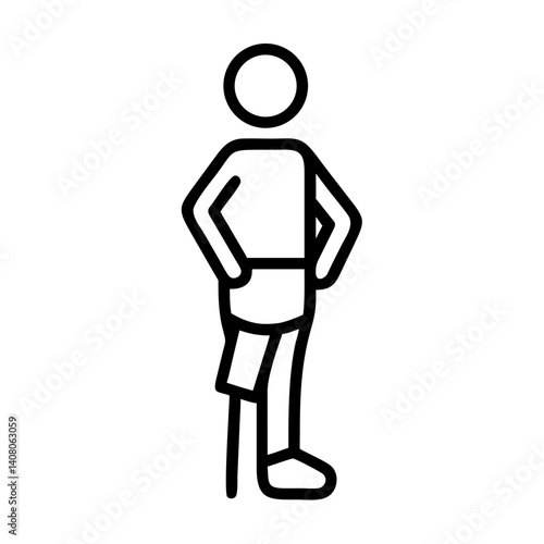 Disabled person with prosthetic leg icon in black outline