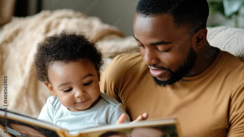 Young father reading a book to his baby son Young father reading a book to his baby son