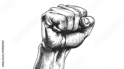 Dynamic Raised Clenched Fist Hand Sketch for Strong Concept