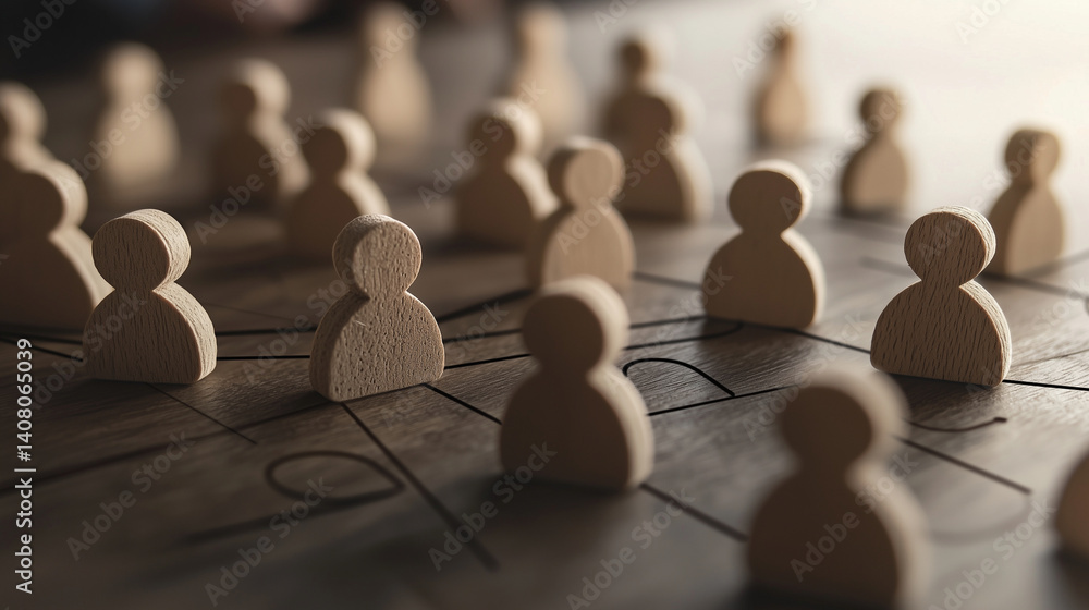 Interconnected puzzle pieces form a team of professionals, symbolizing company structure and new employee integration