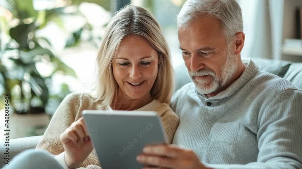 Happy senior couple using digital tablet at home Happy senior couple using digital tablet at home