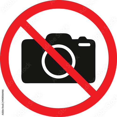 Red circle prohibiting photography; simple, bold no photography sign.