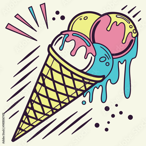 Melting Ice Cream Cone in Pop Art Style