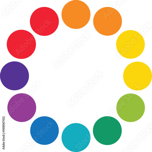 Colorful circular design element with twelve vibrant circles arranged in a ring.