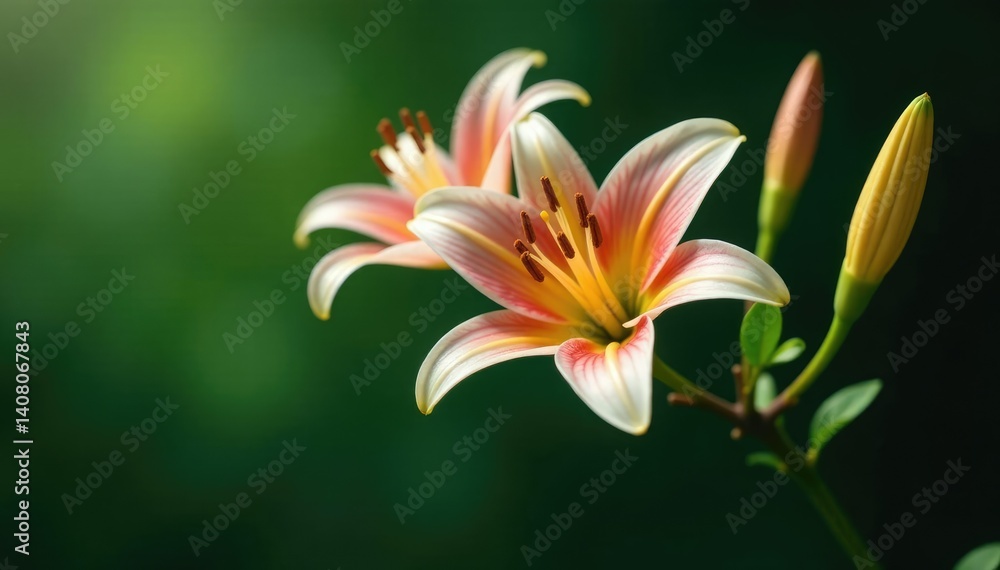 Fototapeta premium Delicate branch with intertwined lily stems and leaves, leafy, nature