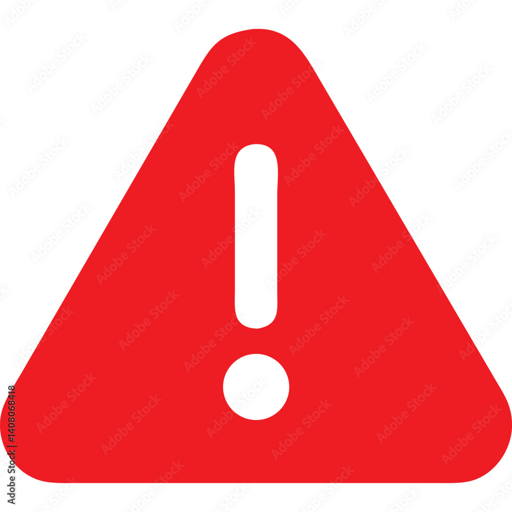 Red triangle warning sign with white exclamation mark. Simple, bold alert symbol. Red triangle warning sign with white exclamation mark. Simple, bold alert symbol.