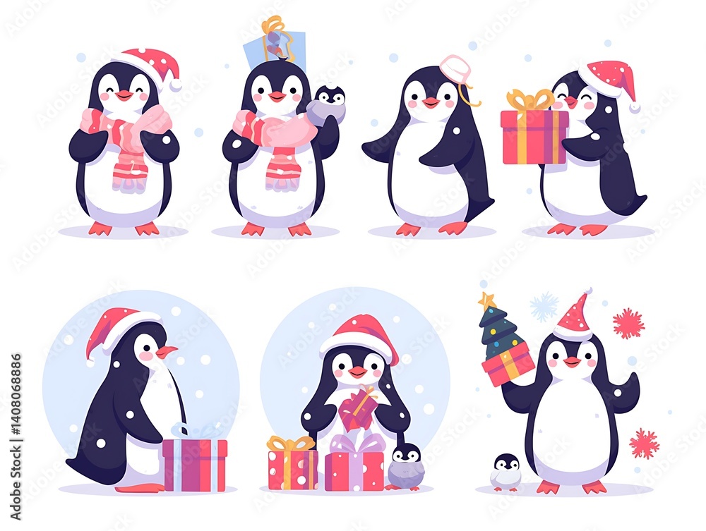 Obraz premium Penguins Christmas Gift Scene