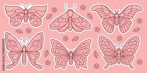 Photography Charming pink butterflies and moths sticker set