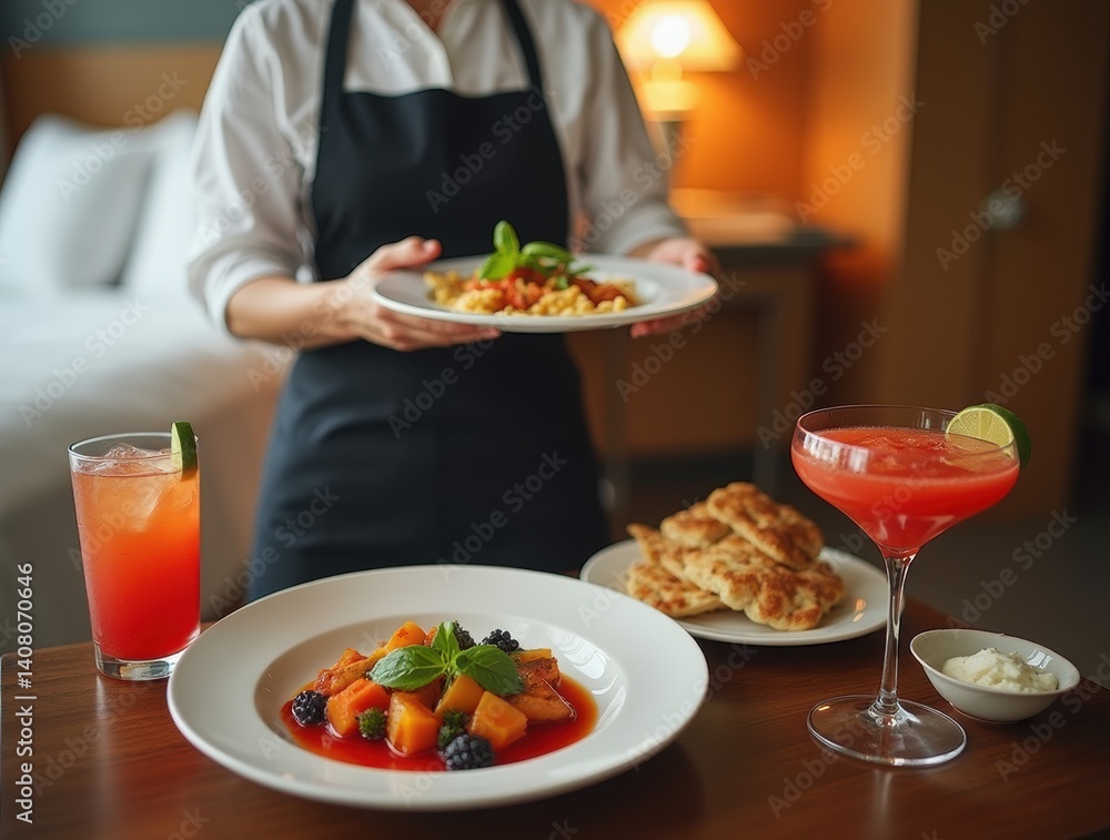 custom made wallpaper toronto digitalStaff presenting gourmet meals and cocktails in hotel room