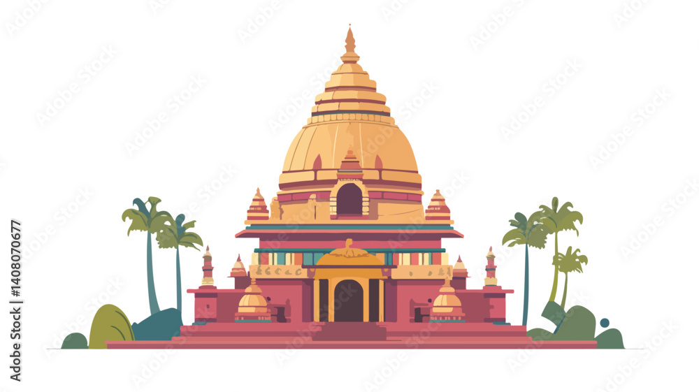 Naklejka premium Swayambhunath Ancient Religious Architecture Vector Illustration