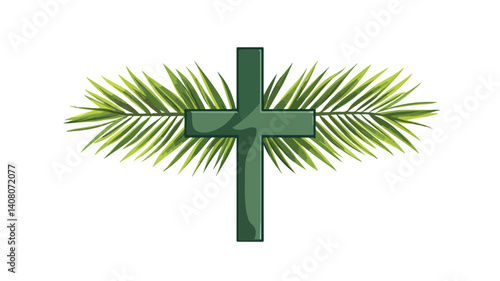 Traditional Christian Cross Symbol with Palm Branch - Religious Symbolism