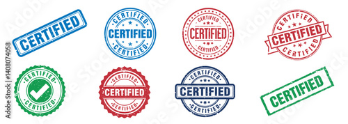 Collection of Colorful Certified Stamps and Seals Vector Icons