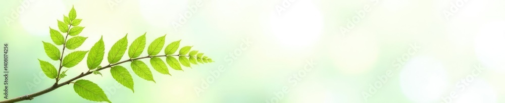 Light green ferns and small branches on white, twig, plant Light green ferns and small branches on white, twig, plant