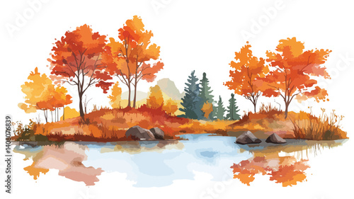 Vibrant Watercolor Autumn Scenes Clipart on White Background for Design Projects
