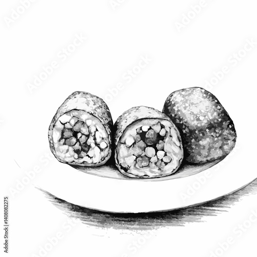 Italian arancini rice balls displayed on a white plate  