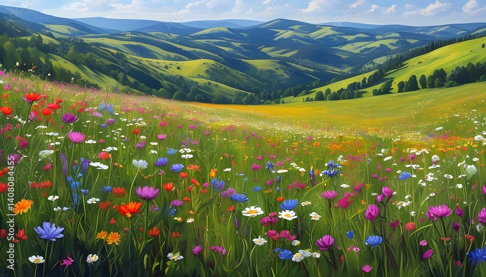 Obraz premium A hummingbird hovering over a bright flower with delicate feathers and vibrant colors