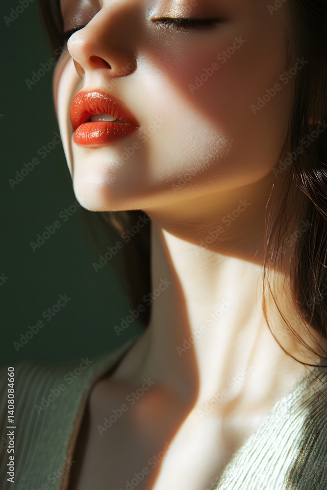 Natural lips with a soft shine, close-up beauty detail Natural lips with a soft shine, close-up beauty detail