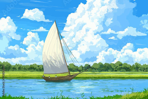 sailboat on the lake landscape 