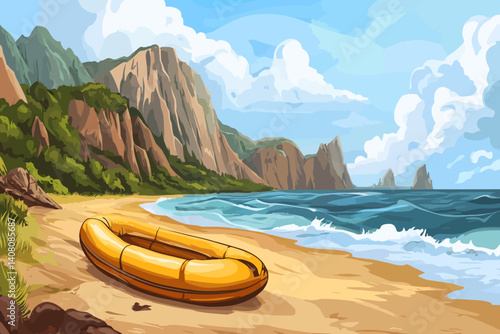 Inflatable boat on the beach 