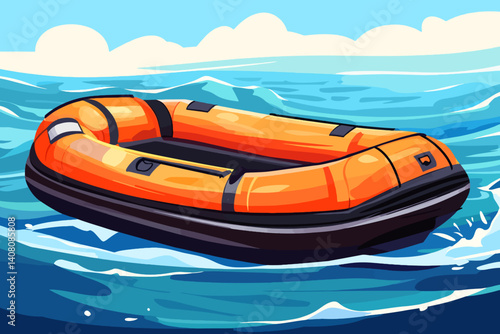 orange inflatable boat on the sea