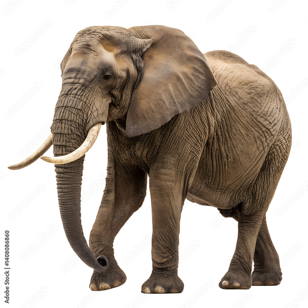 Obraz premium Realistic Full-Body African Elephant Isolated on transparent background. 