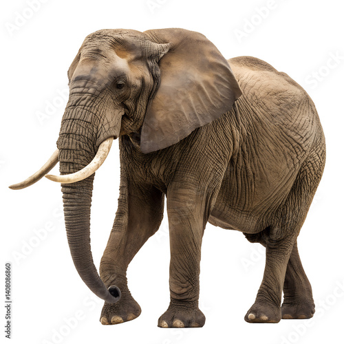 Photography Realistic Full-Body African Elephant Isolated on transparent background
