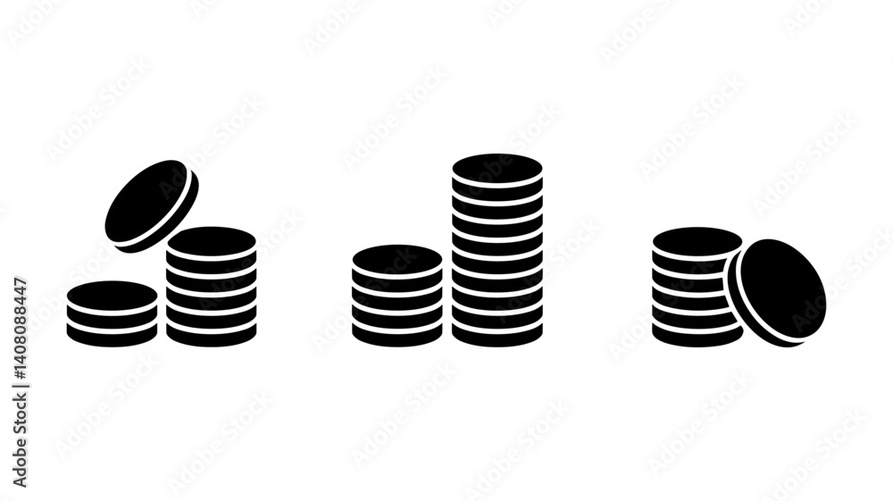 Coin stacks: a collection of coin stacks arranged, an emblem of financial concepts, offering versatility for design, marketing, and educational uses.