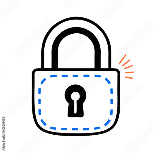 Blue security padlock icon with keyhole and dashed outline