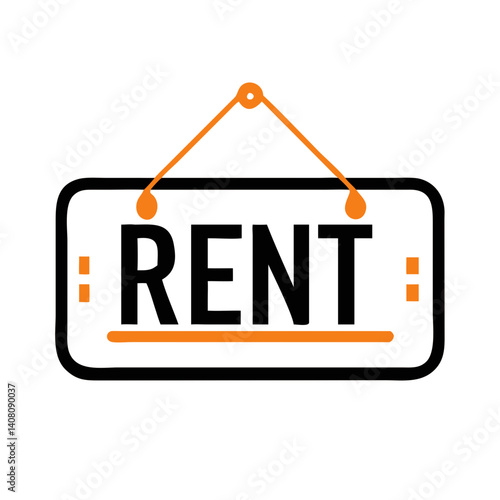 Hanging rent board icon with orange rope and black outline
