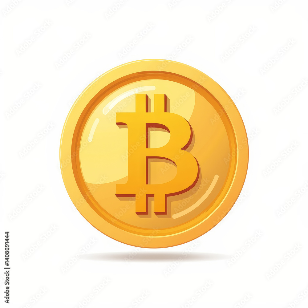Golden Bitcoin coin illustration on white background, cryptocurrency concept Golden Bitcoin coin illustration on white background, cryptocurrency concept