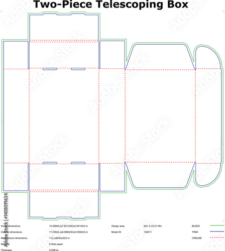 TwoPiece Telescoping Box Packaging Design Template Diagram