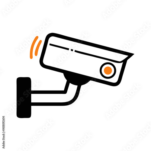 Motion alert surveillance camera with orange signal icon