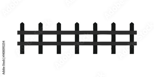 Simple black wooden fence in flat design on white background