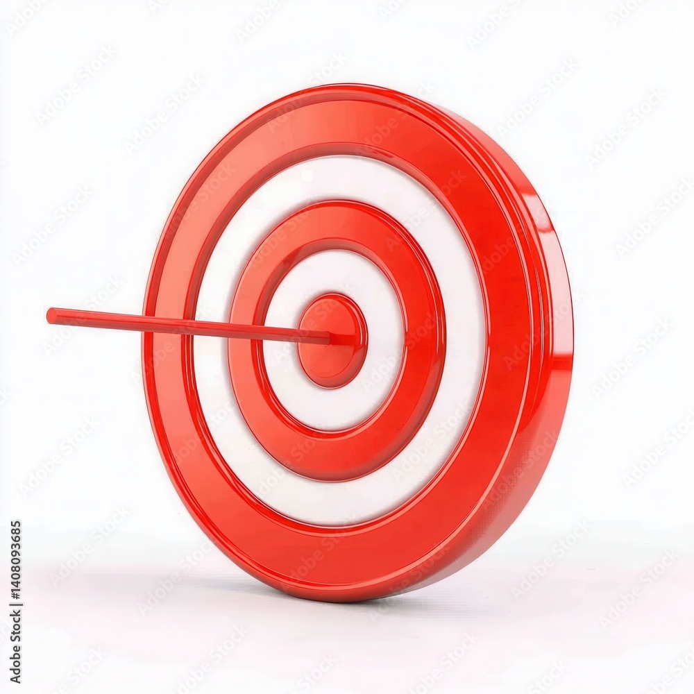 Red target with arrow in center on white background Red target with arrow in center on white background