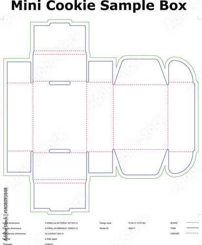 Mini Cookie Sample Box Die Cut Template For Packaging Design Bleed Trim And Crease Lines With Dimensions For Manufacturing