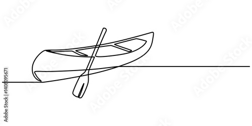 Single continuous line drawing canoe trails and rafting club with kayaking equipment, boat icon continuous one line drawing, Vector illustration of kayak canoe rowboat sailboat yacht isolated on white