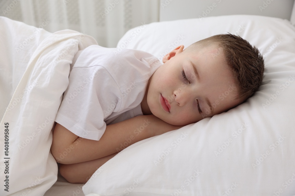 Bedtime. Cute boy sleeping in comfortable bed Bedtime. Cute boy sleeping in comfortable bed