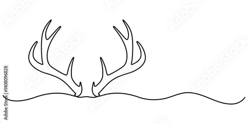 deer horn continuous one line drawing, Continuous one single minimal line drawing deer, Deer head single line art illustration. Editable stroke. World wild life concept. Christmas or New Year isolate.