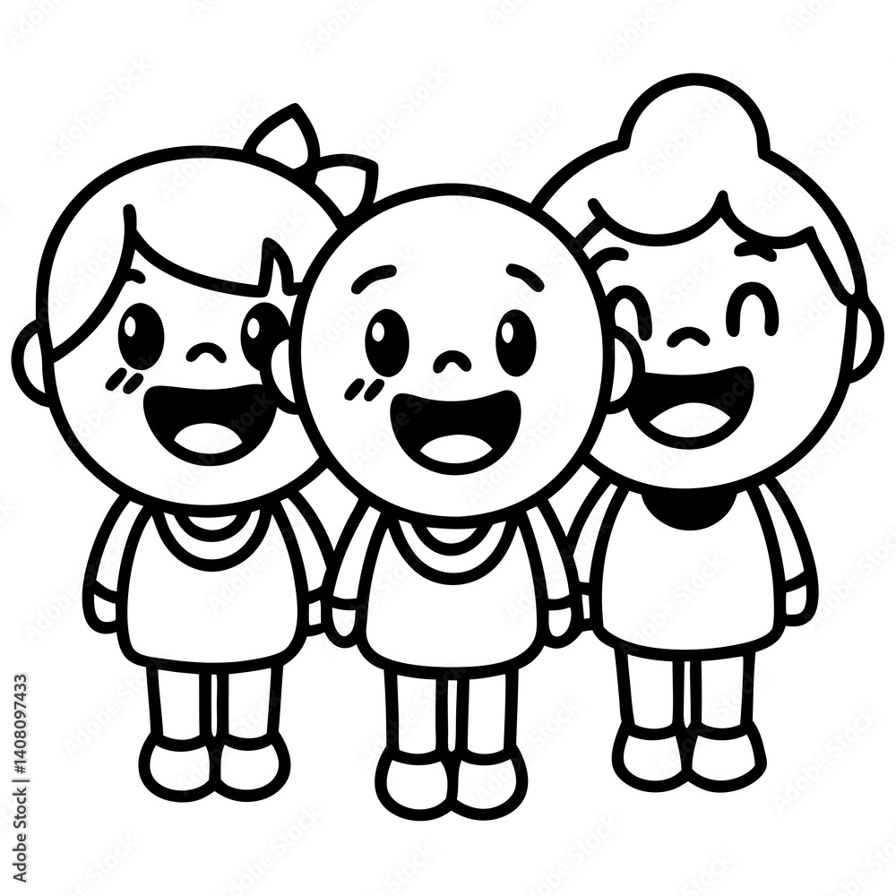 Minimal Kawaii Friends Vector Illustration on White Background Minimal Kawaii Friends Vector Illustration on White Background