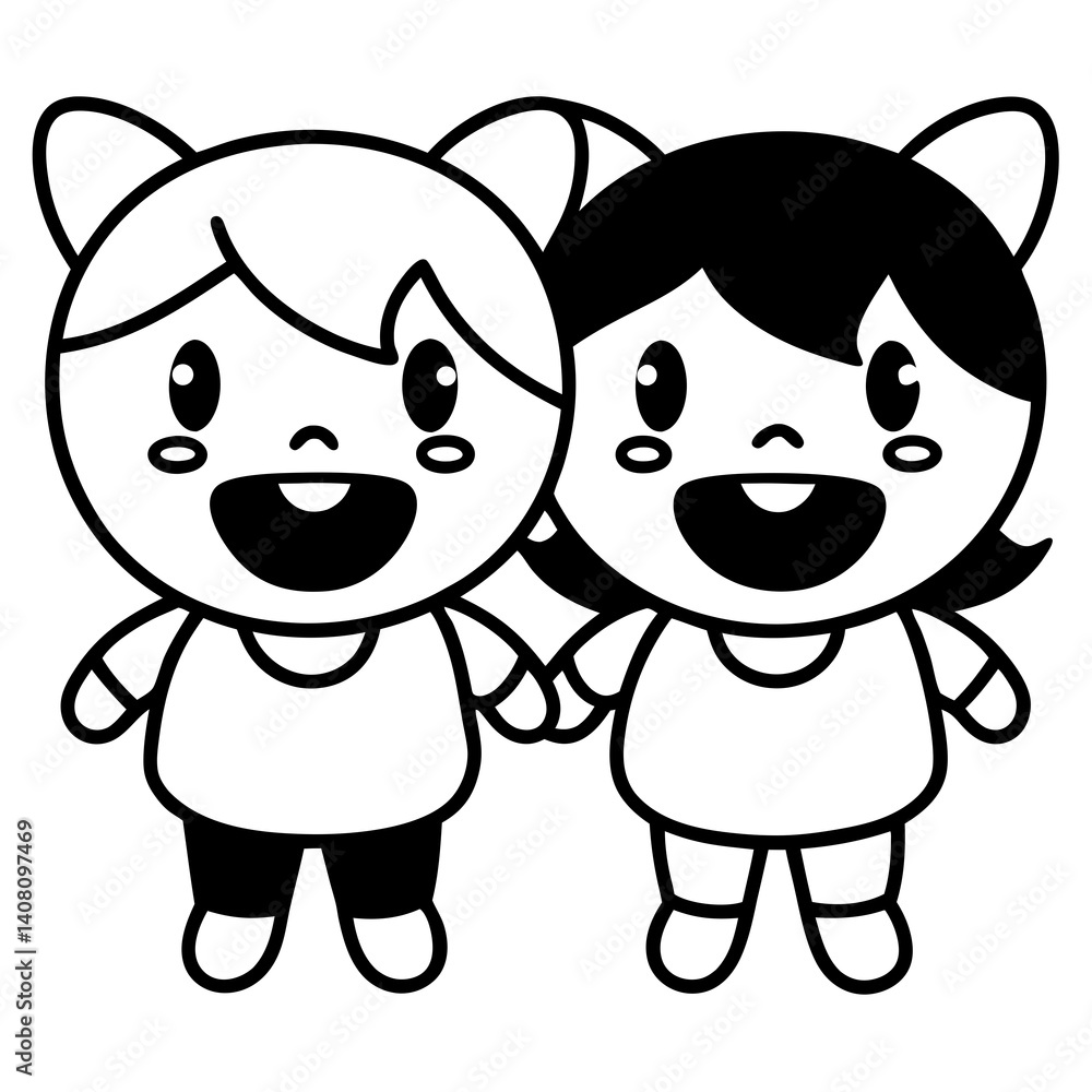 Obraz premium Minimal Kawaii Friends Vector Illustration on White Background