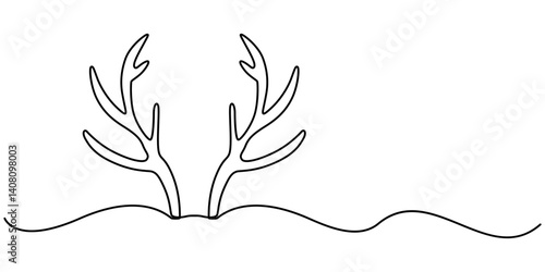 deer horn continuous one line drawing, Continuous one single minimal line drawing deer, Deer head single line art illustration. Editable stroke. World wild life concept. Christmas or New Year isolate.