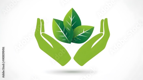 Green Hands Holding Leaves Symbolizing Eco-Friendly Practices and Environmental Awareness in Modern Design
