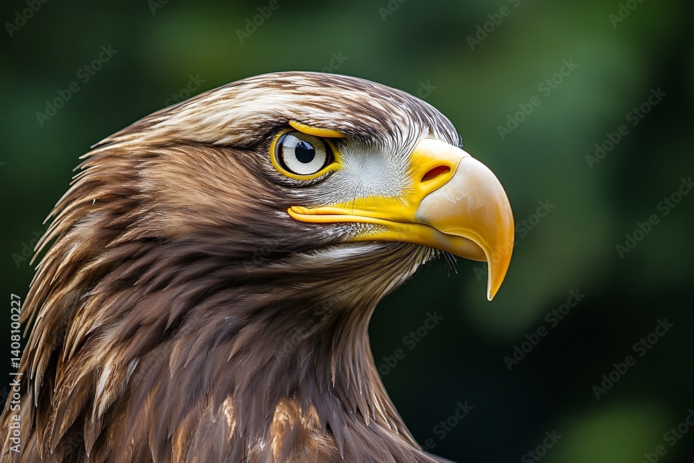 Fototapeta premium A majestic eagle portrait, showcasing intense gaze and sharp details of its feathers and beak.